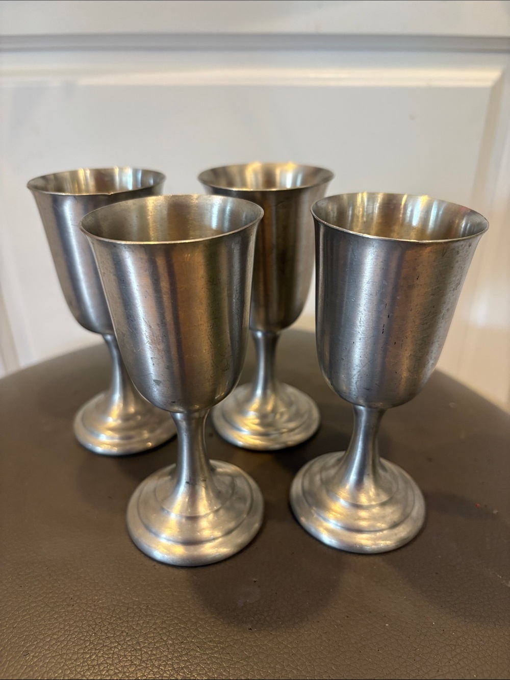 Vintage Pewter Cordial Set - 4pc, Stand 5” Tall